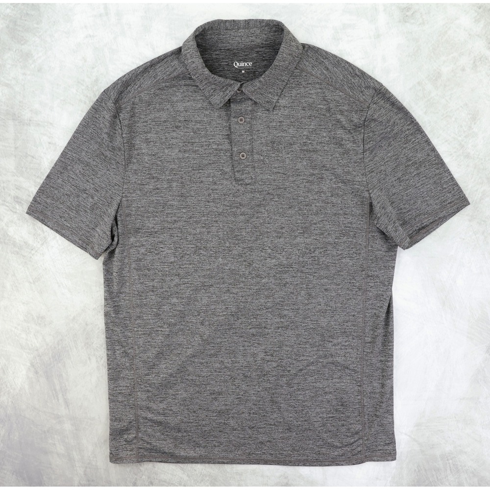 Quince Flowknit Breeze Performance Polo‎ Mens M Charcoal Gray Heather Stretch